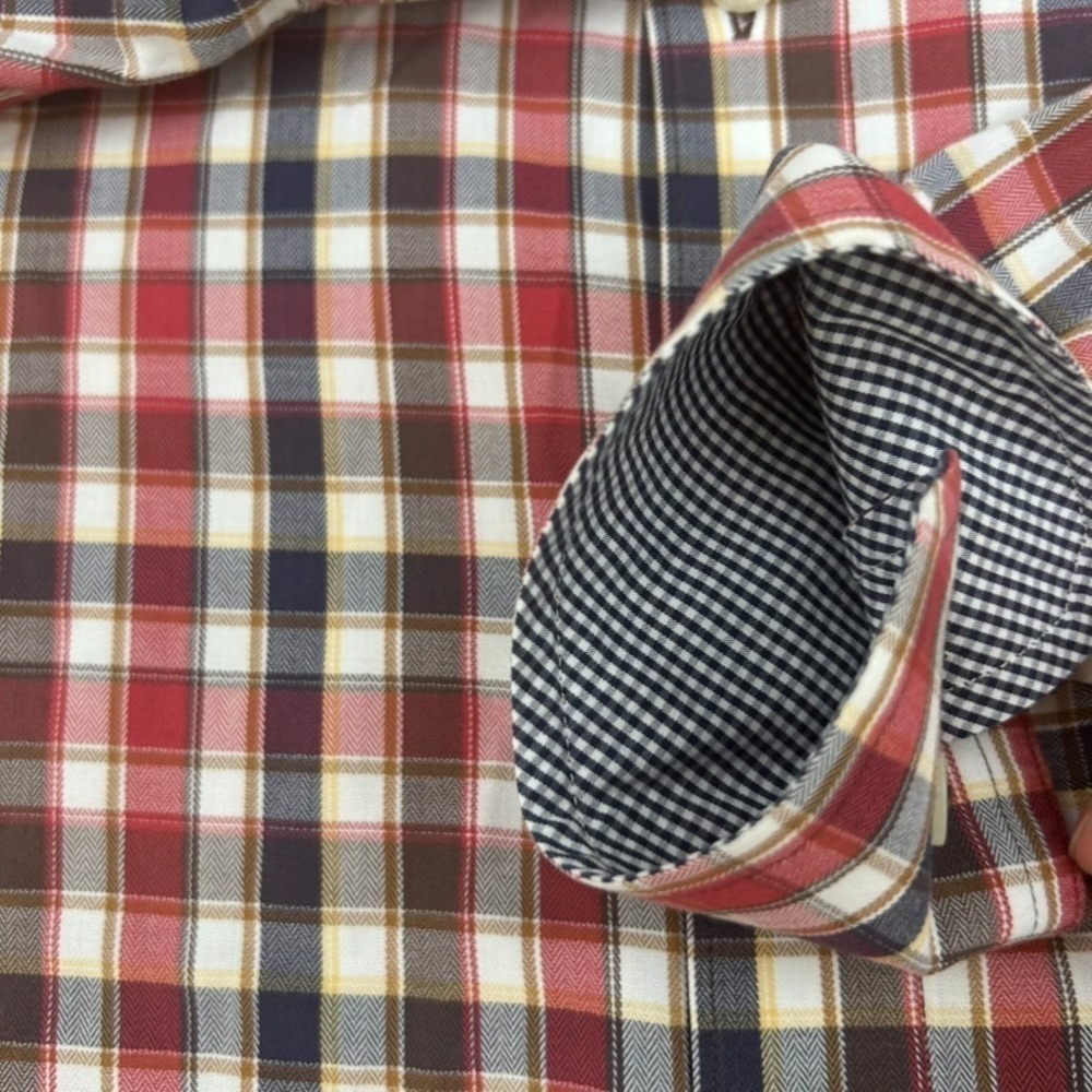 Johnston & Murphy Men's Shirt Large Tailored Fit Long Sleeve Button Red Plaid - Picture 8 of 16